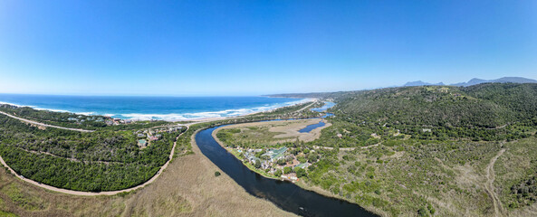 Fototapeta premium Drone view at river and beach of Wilderness in South Africa