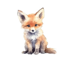 Wild watercolor baby animal on the white isolated background.