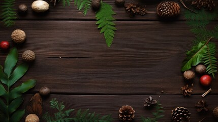 Copyspace background with forest decor. Wallpaper template created using generative AI Tools.