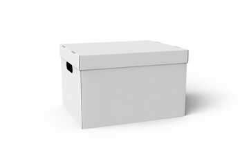 white kraft cardboard carton storage box mockup isolated on white background
