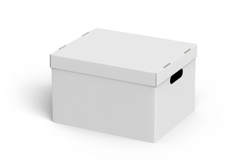 white kraft cardboard carton storage box mockup isolated on white background
