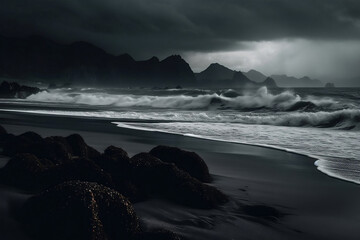 Obraz premium black sand beach, generative ai