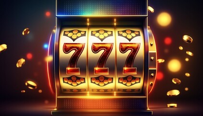 slot machine with winner combination 777, Generative AI - obrazy, fototapety, plakaty