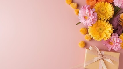 Copyspace background with mothers day decor. Wallpaper template created using generative AI Tools.