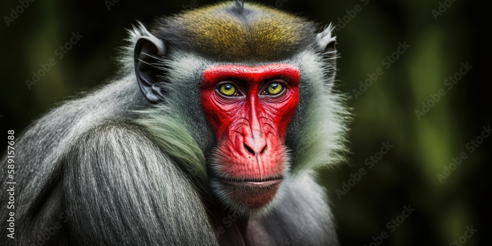 Poster red-faced, stump-tailed macaque in a lush indian junglewild monkey in a pristine natural setting gen