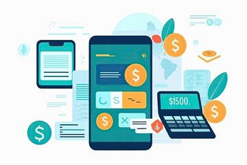 Digital wallet, E wallet or cashless technology concept. Online payment tools, in the form of an app. Mobile banking, online finance, crypto - Generative AI