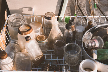 old bottles in a basket