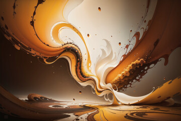 Acrylic Pour Background. Paint Swirls in Beautiful Orange and White colors. Generative AI.