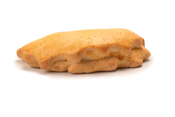 Sweet pastry with cottage cheese isolated on white background.