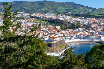 Fototapeta na wymiar View of the city of Angra do Heroismo from the slope of Monte Brasil. Angra do Heroismo, Terceira - Azores. Portugal. 
