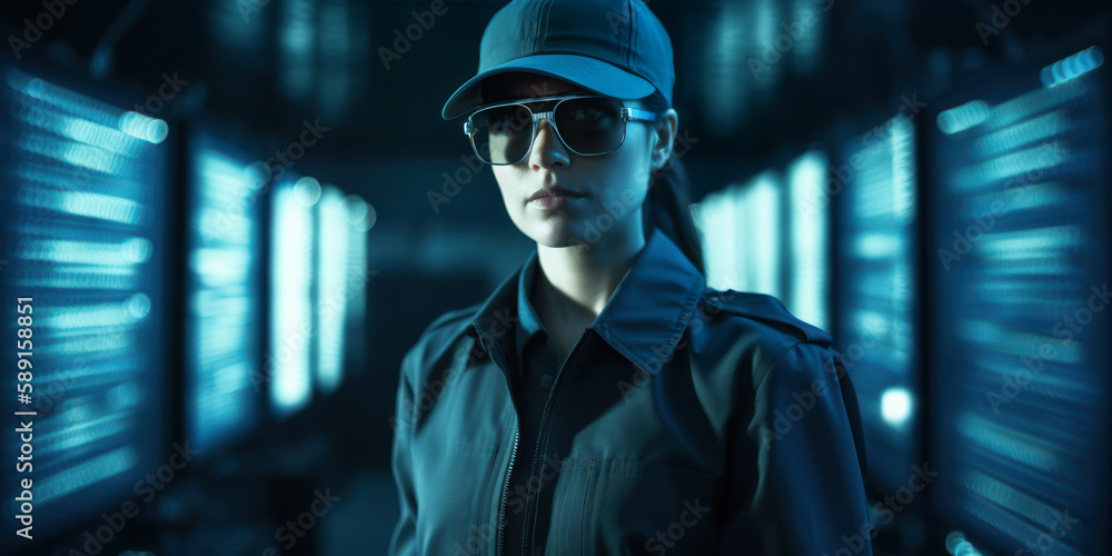 Aufkleber modern it professional monitoring futuristic science data center. generative ai