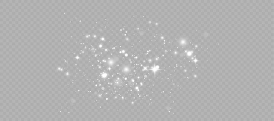 Vector light effect of glare of shimmering particles falling on a transparent background for festive design and illustrations.