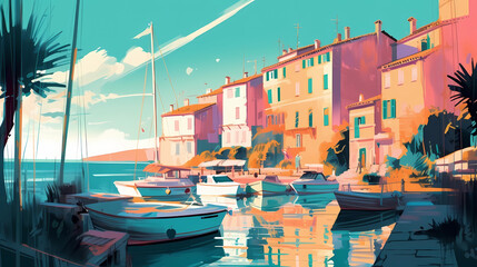 Beautiful view of the small town of Saint-Tropez, France