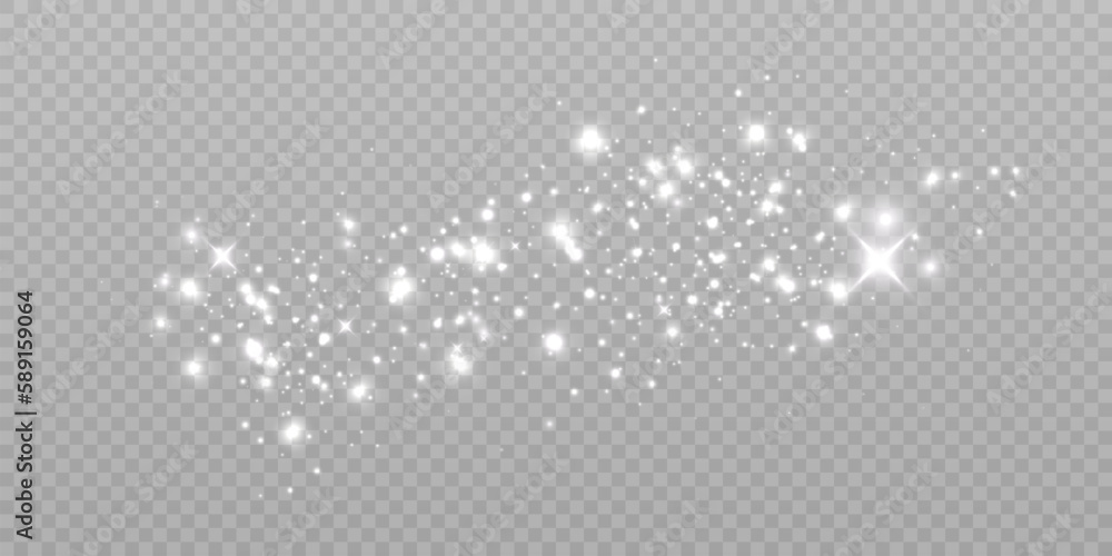 Poster Vector light effect of glare of shimmering particles falling on a transparent background for festive design and illustrations.