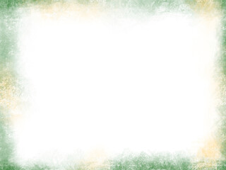Grungy painted frame made of stains in green and yellow colors on transparent background. Textured frame. PNG element.