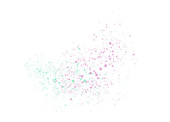 Multicolored splashes of paint on transparent background. Illustration of splatter of white, green and purple colors. PNG element.