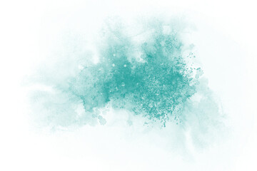 Green watercolor splash on transparent background. Abstract illustration of green watercolor stain with white dots splashes. PNG element.