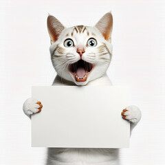 ai generated illustration Funny cat portrait looking shocked or surprised  holding a blank placrd