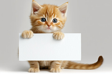 ai generated illustration of kitten holding placrd for copy