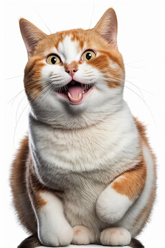 ai generated happy cat portrait looking open mouth big smile