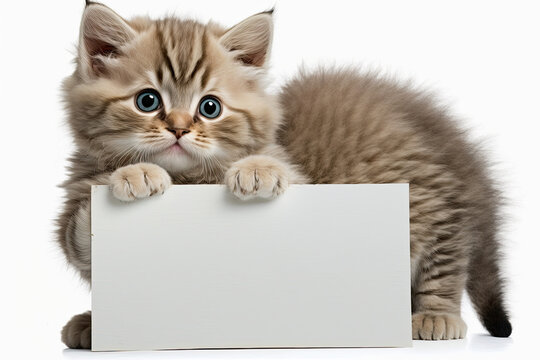 ai generated illustration of kitten holding placrd for copy