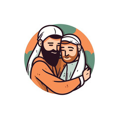 muslims hug each other happily celebrating big day