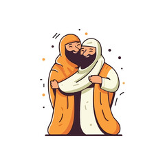muslims hug each other happily celebrating big day