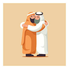 muslims hug each other happily celebrating big day