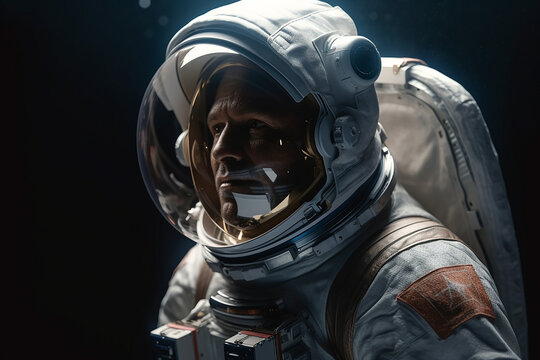 Astronaut in space flying, cosmic fantasy concept, fictitious person. AI generated image