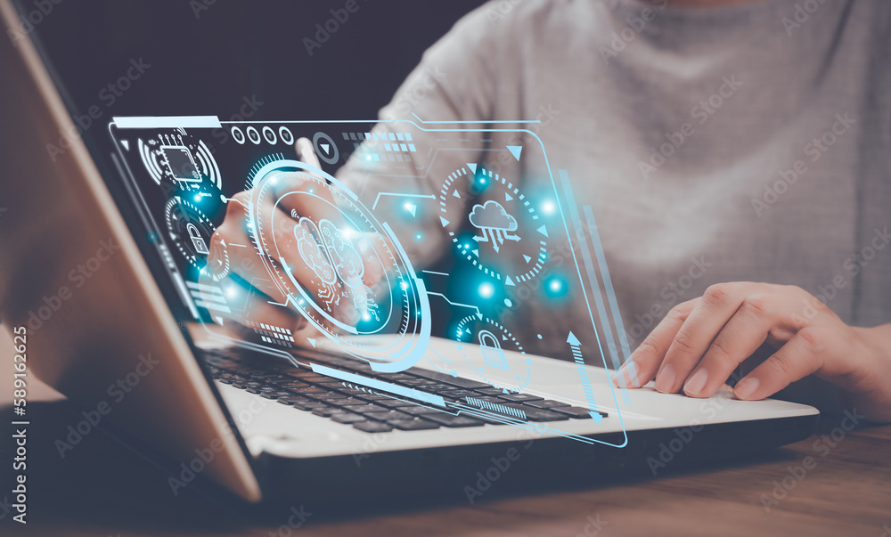 Aufkleber businessman using smart devices for digital technology connection and marketing,, links to artificia