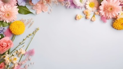 Copyspace background with spring decor. Wallpaper template created using generative AI Tools.