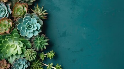 Copyspace background with succulent plants decor. Wallpaper template created using generative AI Tools.
