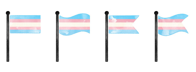 Fototapeta premium Hand drawn transgender flag watercolor paint ink texture illustration vector set symbol icon pink white blue trans pride flag of LGBT organisation LGBTQ inclusive