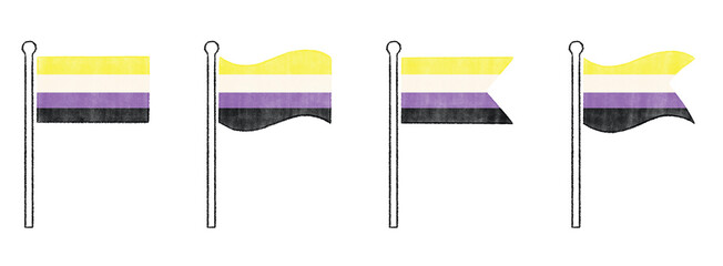 Hand drawn non binary transgender flag pencil crayon texture illustration vector set symbol icon yellow white purple black rainbow trans pride flag of LGBT organisation LGBTQ inclusive