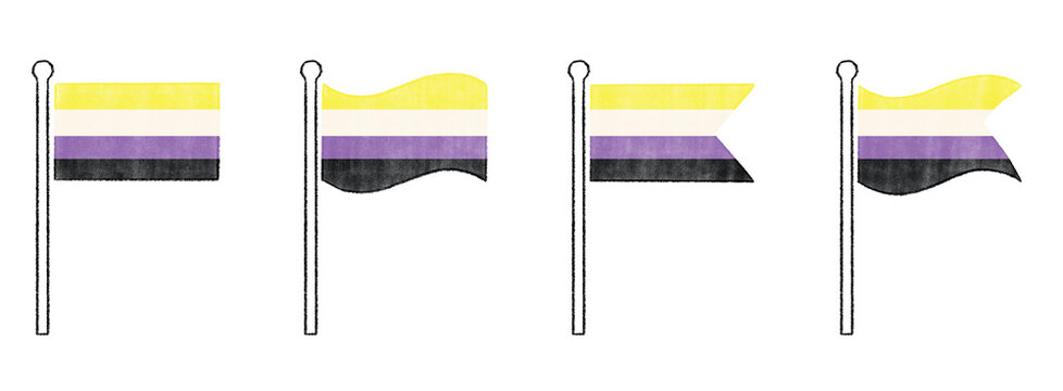 Hand drawn non binary transgender flag pencil crayon texture illustration vector set symbol icon yellow white purple black rainbow trans pride flag of LGBT organisation LGBTQ inclusive