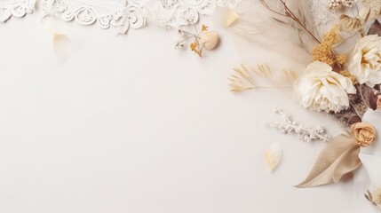 Copyspace background with wedding decor. Wallpaper template created using generative AI Tools.
