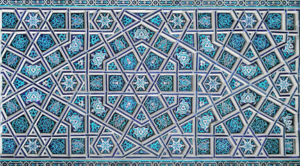 Geometric traditional Islamic ornament. Fragment of a ceramic mosaic.