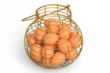 Farm raw organic brown eggs for morning breakfast in basket