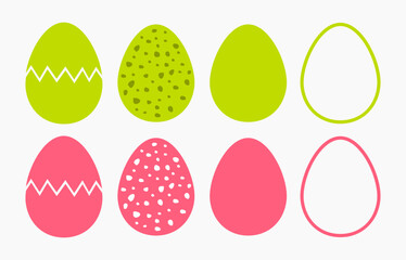 Easter eggs collection. Cracked, speckled and line icons eggs.