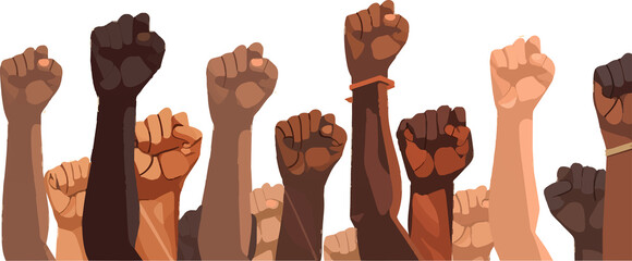 black lives matter raised up mix race fists awareness campaign against racial discrimination of dark skin color support for equal rights of black people horizontal vector illustration