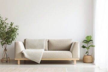 View of modern scandinavian style interior with sofa and trendy vase, Home staging and minimalism concept as interior design idea - Generative AI