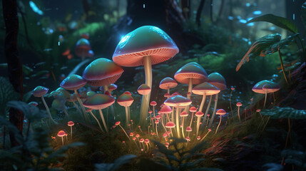Fototapeta na wymiar Neon Mushrooms