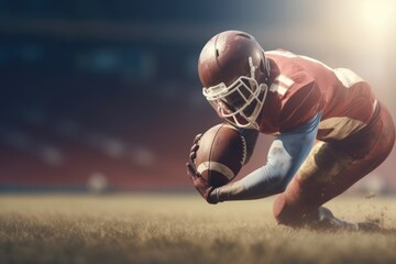 American Football Player Scores a Touchdown.American football player celebrates scoring a touchdown in front of a roaring stadium crowd Generative AI