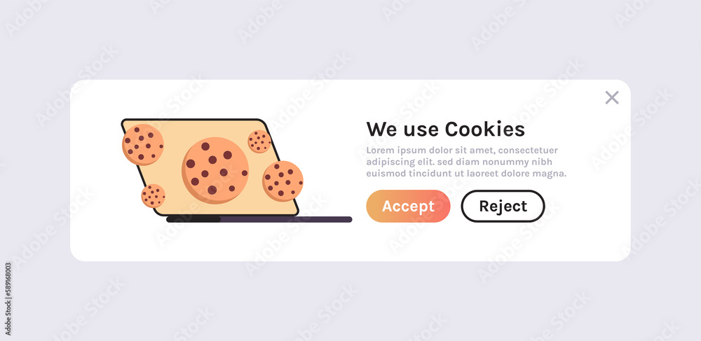 Poster protection of personal information internet web pop up and we use cookies policy notification on lap