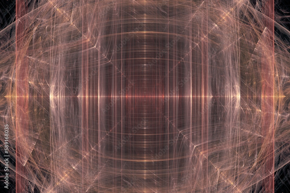 Aufkleber pink pattern of crooked waves and rays on a black background. abstract fractal 3d rendering
