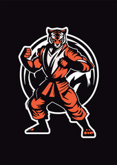 Tiger warrior illustration on black background