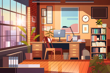 creative empty no people apartment modern loft interior of open space home office with furniture for corporate or freelance work © mast3r