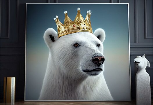 POLAR BEAR WITH CROWN, King / Queen, modern Art, stunning Animal Design, Cute Royal Animal. Generative AI