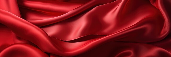 Fototapeta na wymiar Luxury Red Satin Fabric Elegant Panoramic Design for Christmas and New Year, Generative AI