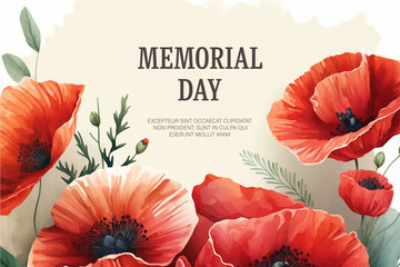 Memorial day banner decoration with poppies - obrazy, fototapety, plakaty